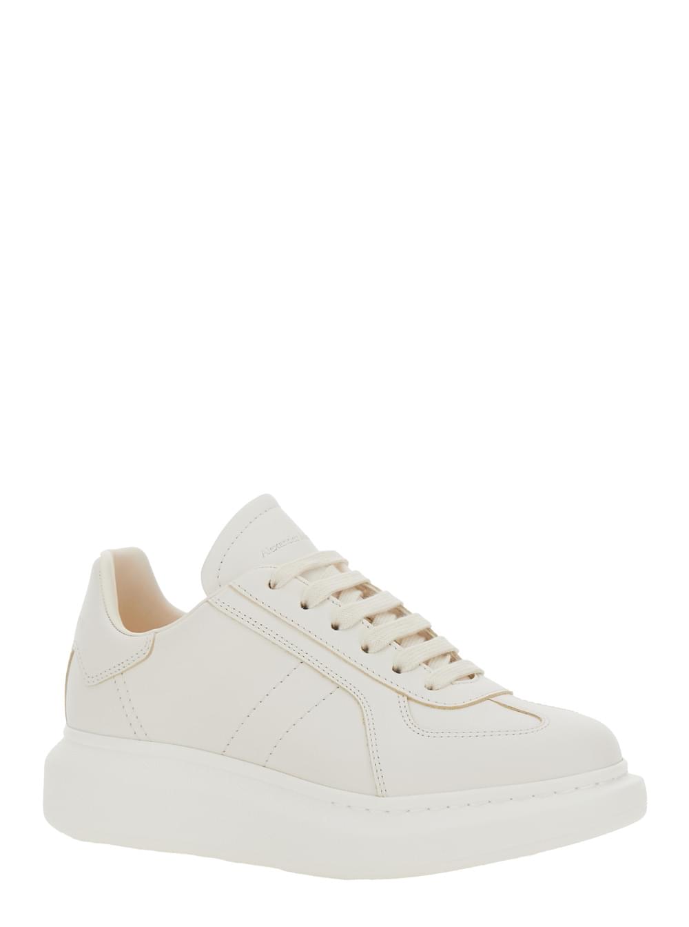 Alexander Mcqueen Women White Sneakers With Logo Patch On The Tongue And Embossed Logo On The Heel In Leather Woman