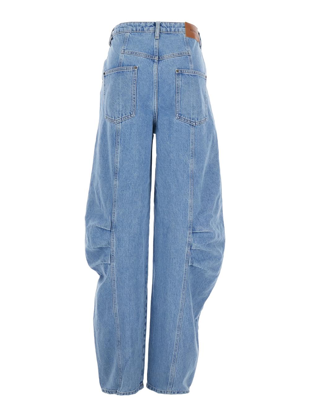 Rotate Women Light Blue Jeans With Central Stitching And Logo Patch On The Back In Denim Woman