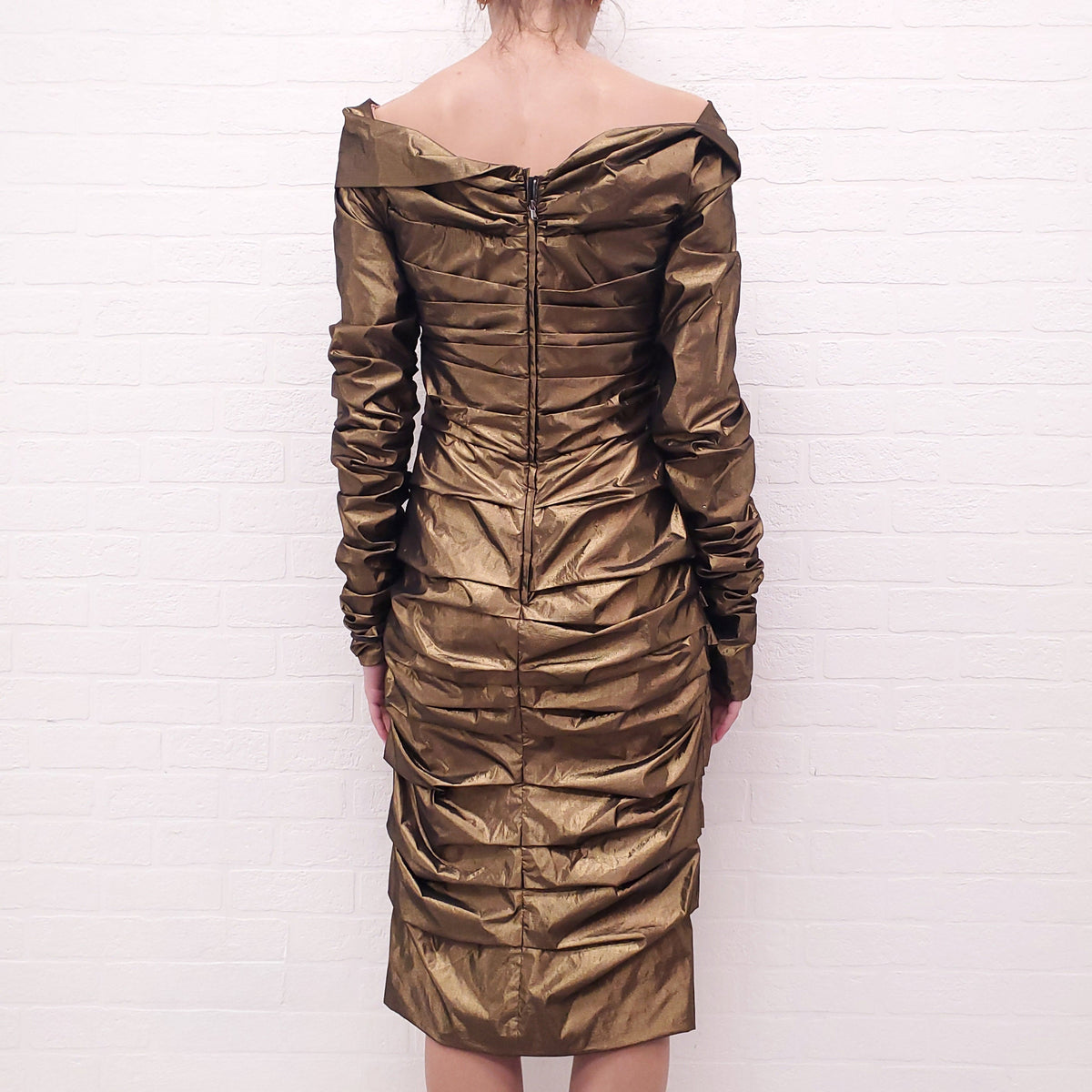 DOLCE & GABBANA GOLD RUCHED DRESS - SIZE 48