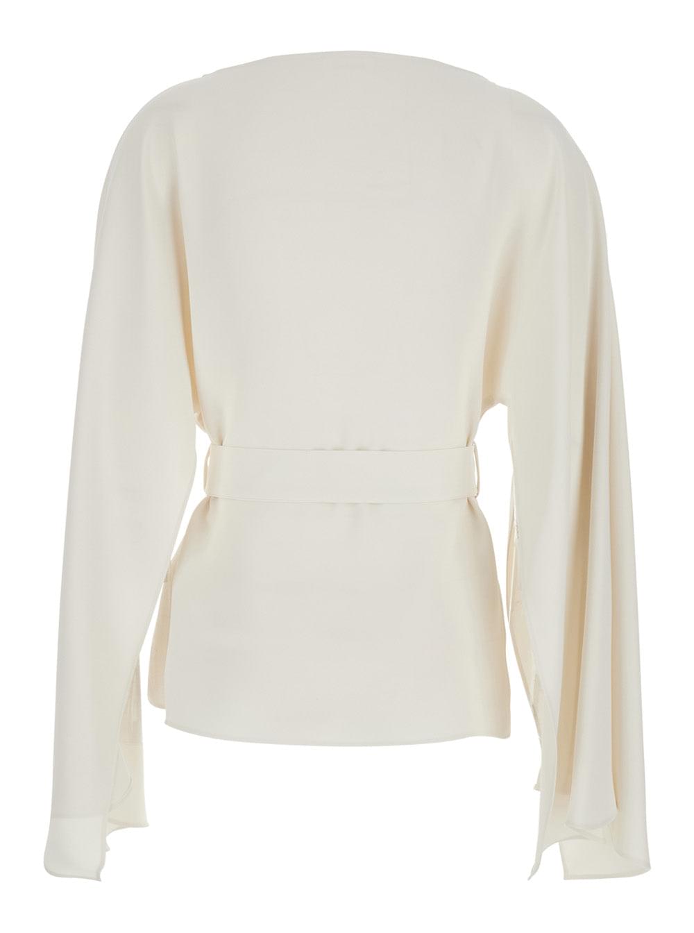 P.A.R.O.S.H. Women White Crew Neck Blouse With Bow Detail On The Front In Cady For Women