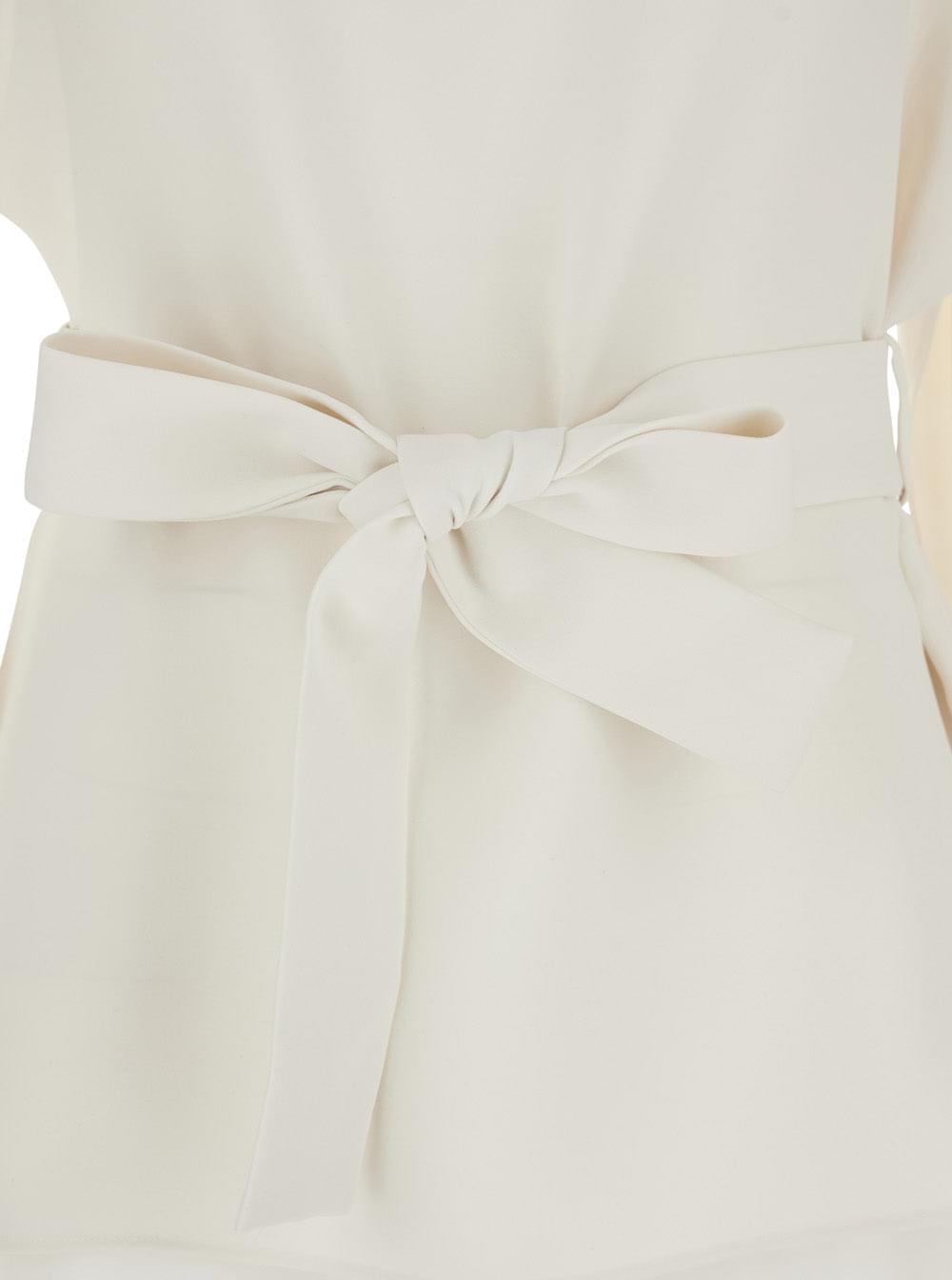 P.A.R.O.S.H. Women White Crew Neck Blouse With Bow Detail On The Front In Cady For Women
