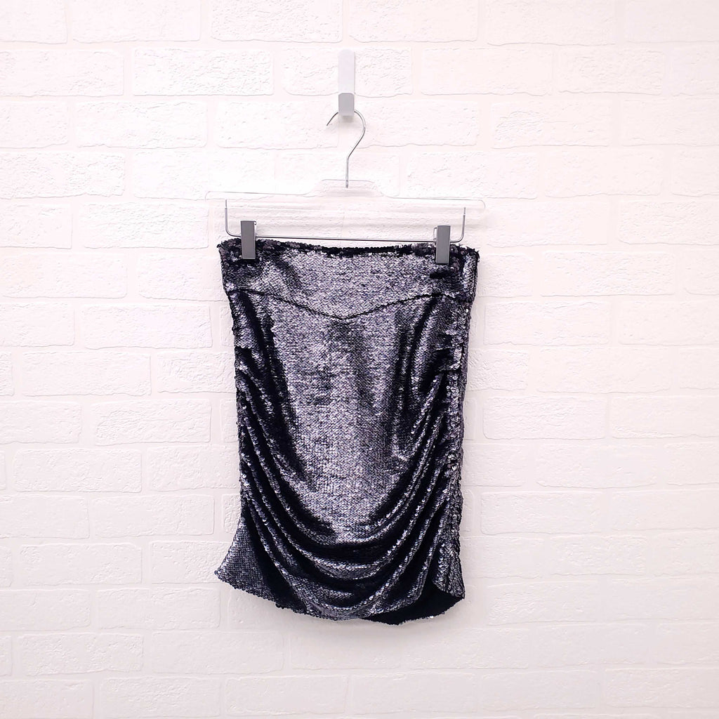 IRO SEQUIN GREY RUCHED SKIRT - SIZE 36