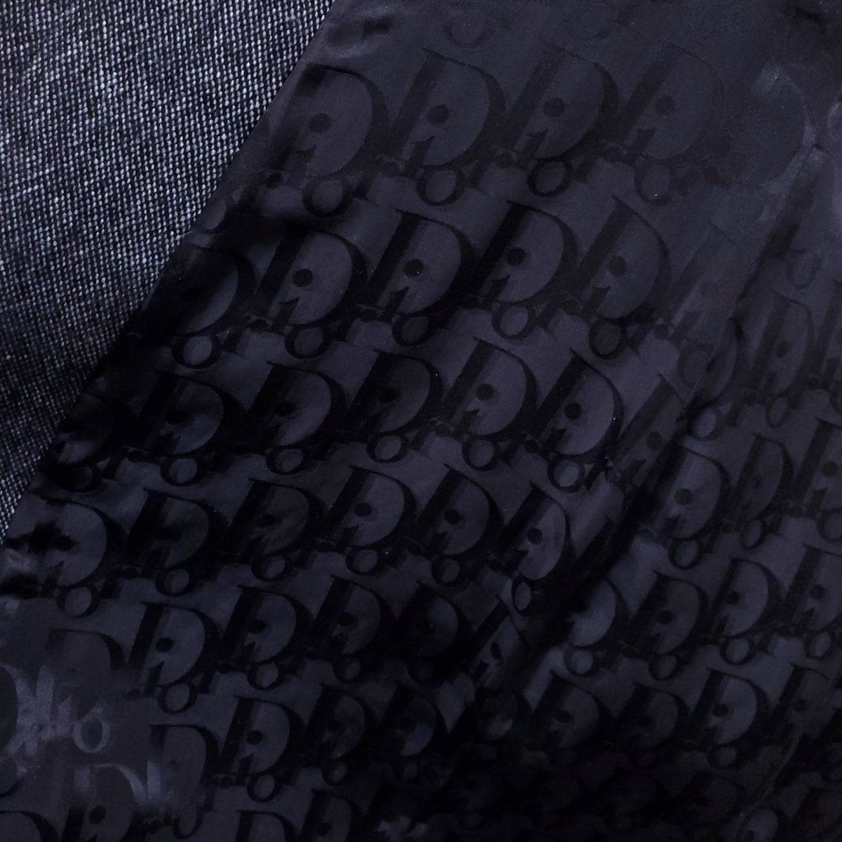 CHRISTIAN DIOR GREY TWEED COAT WITH LOGO LINING - SIZE 6