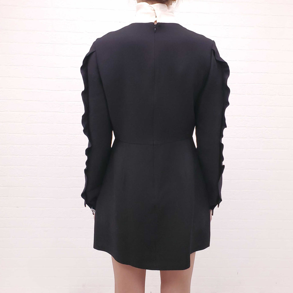 VALENTINO BLACK CREPE RUFFLED TUXEDO DRESS - SIZE 44