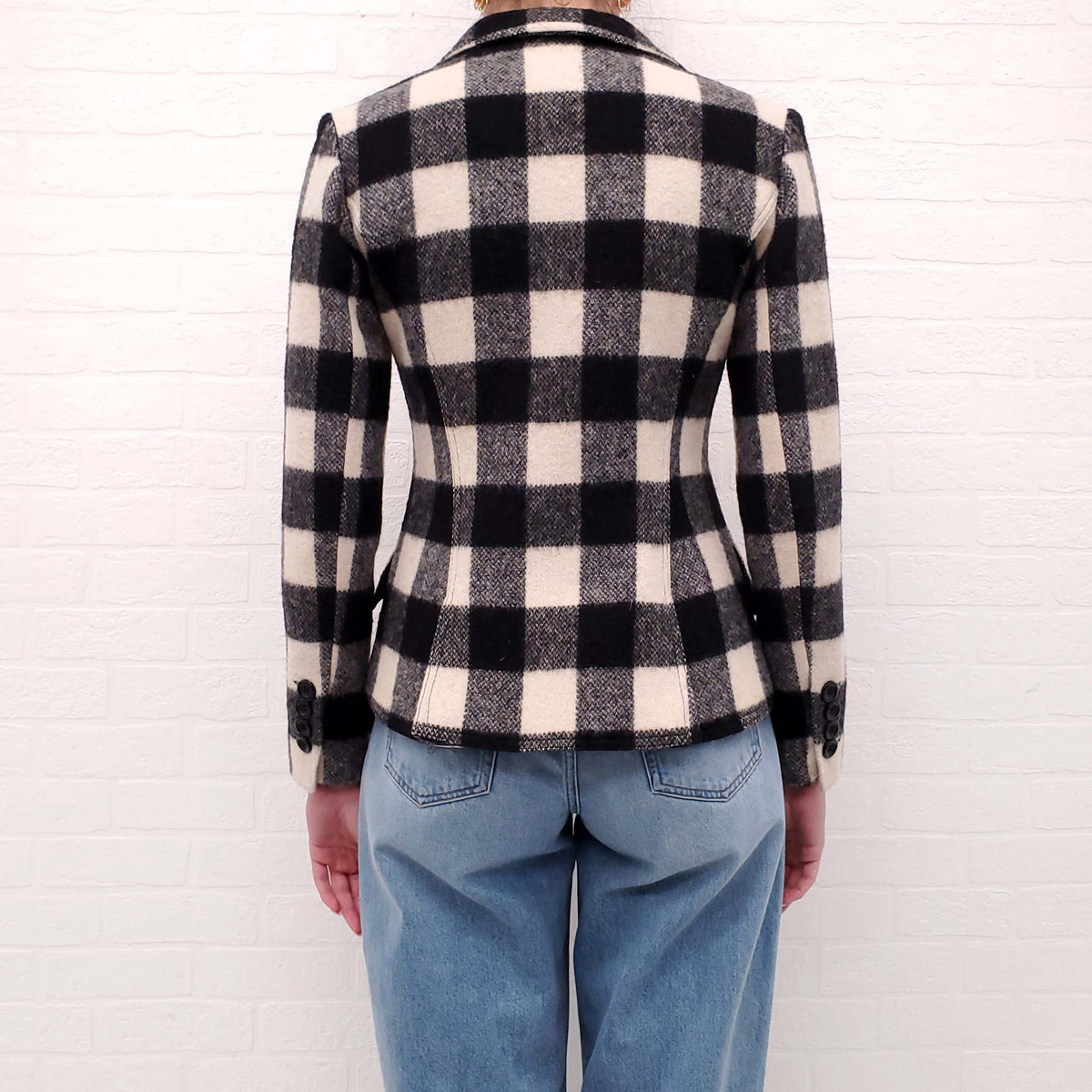 SMYTHE BLACK AND WHITE PLAID WOOL LINED BLAZER - SIZE 6