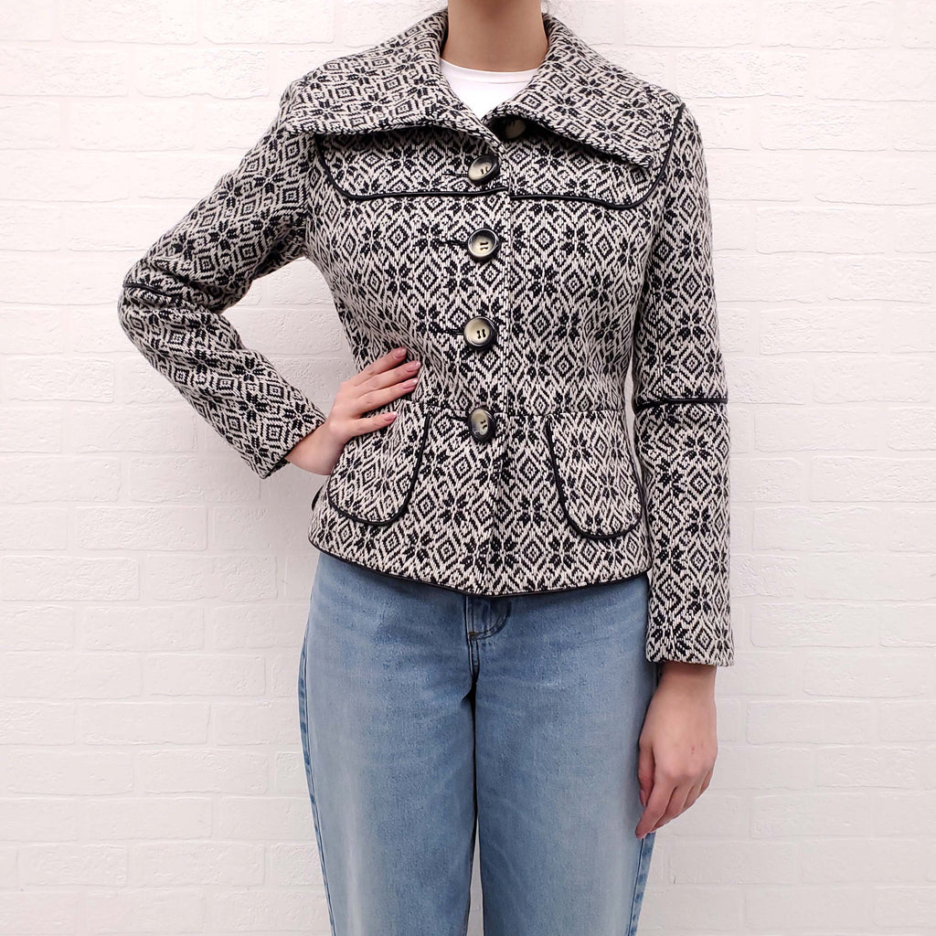 SMYTHE BLACK AND GREY PATTERNED JACKET - SIZE 6