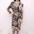 ETRO BLACK AND KHAKI PAISLEY PRINT SHIFT DRESS WITH SHOULDER PADS - SIZE 48