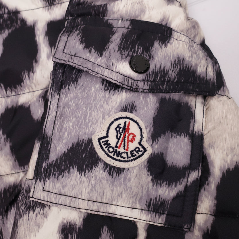 MONCLER LEOPARD JACKET WITH CINCH DETAIL & LOGO - SIZE 3 (M)