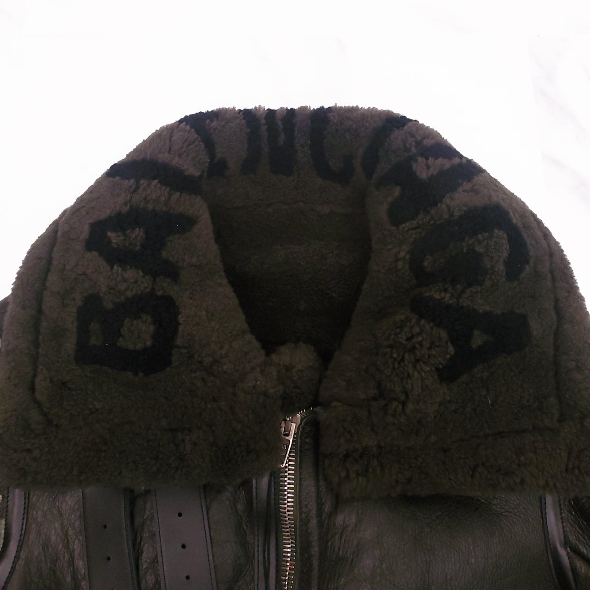 BALENCIAGA FOREST GREEN SHEARLING LOGO JACKET - SIZE 40