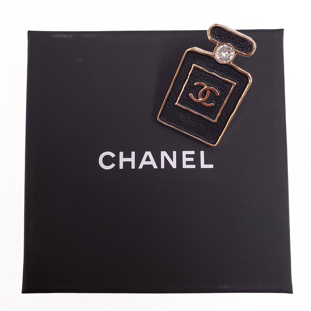 CHANEL BLACK LEATHER PERFUME BOTTLE BROOCH