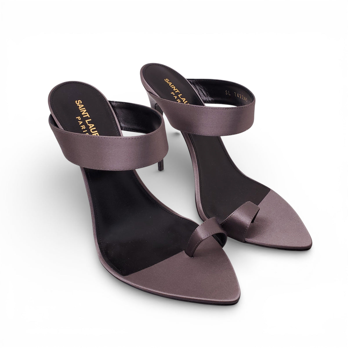 SAINT LAURENT GRAPHITE SATIN HEELS - SIZE 39