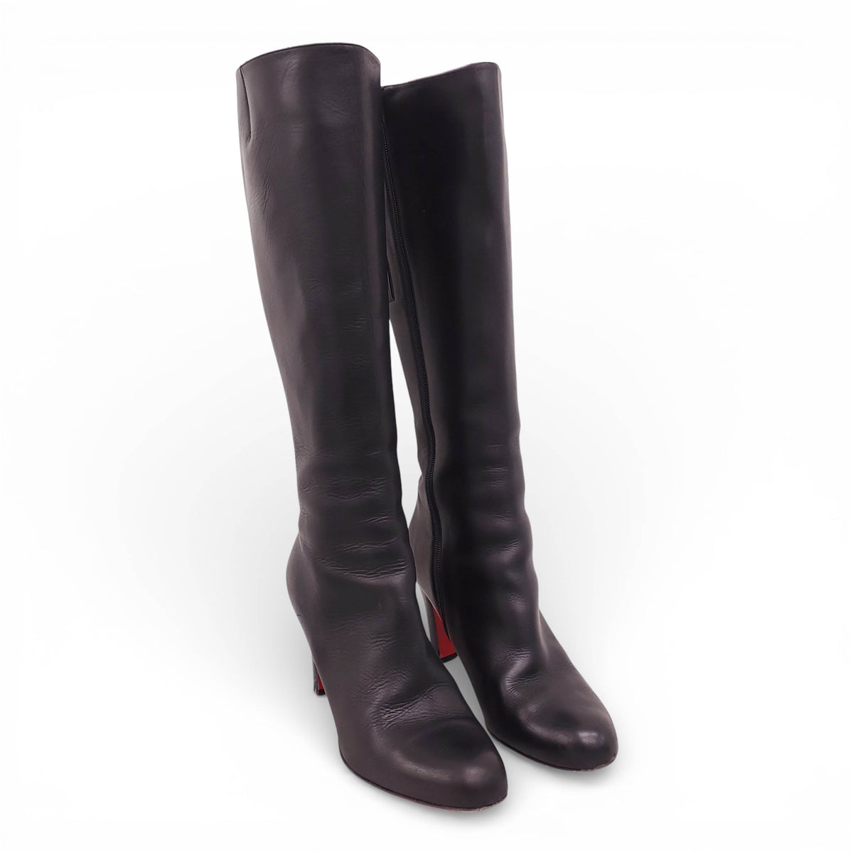 CHRISTIAN LOUBOUTIN BLACK LEATHER CALF BOOTS - SIZE 40.5