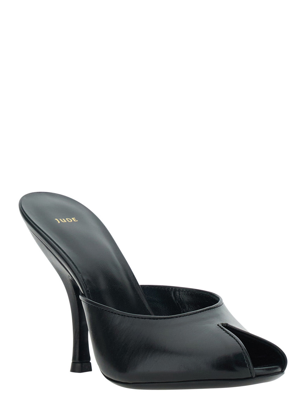Jude Women 'Date' Black Heeled Sandals With Cut-Out Toe In Leather For Women
