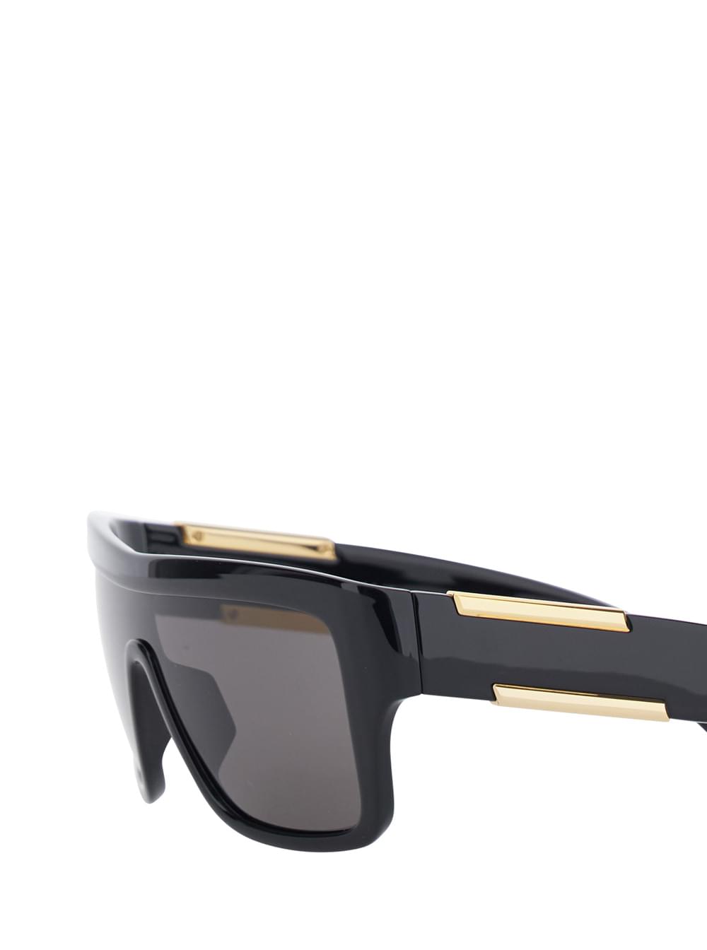 Bottega Veneta Women Black Aviator Sunglasses With Square Lenses And Metal Plates On The Side In Plastic For Women