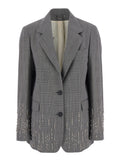 Golden Goose Women Grey Single-Breasted Jacket With Notched Revers And Check Motif All-Over In Virgin Wool For Women