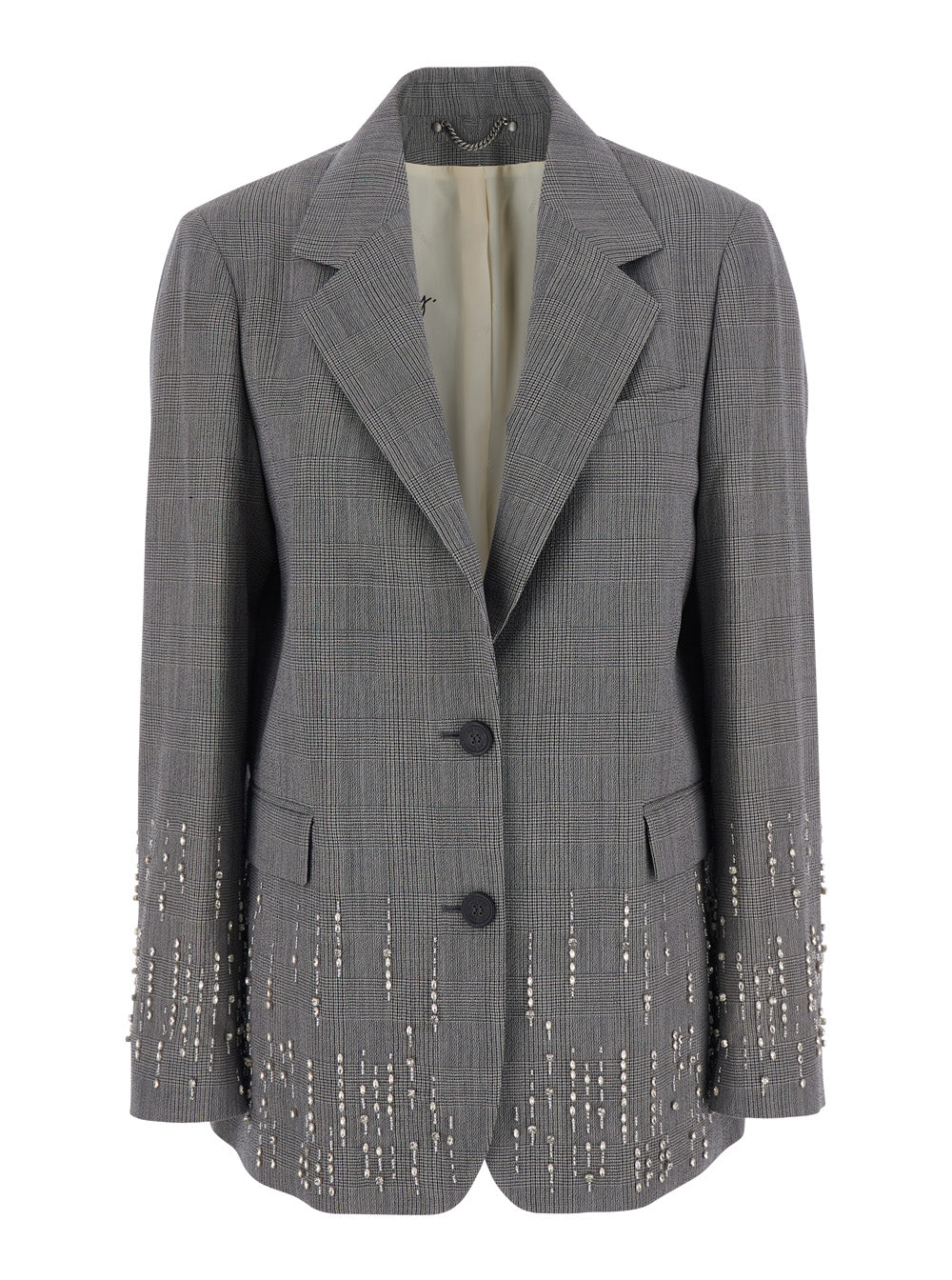 Golden Goose Women Grey Single-Breasted Jacket With Notched Revers And Check Motif All-Over In Virgin Wool For Women