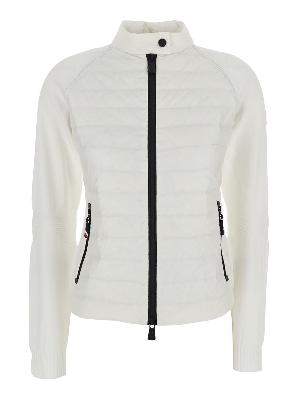 Moncler Grenoble Women White Cardigan With Stand-Up Collar And Logo On The Sleeve In Tech Fabric Woman