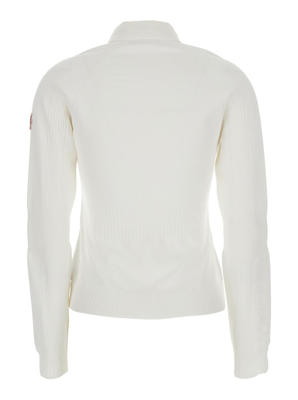 Moncler Grenoble Women White Cardigan With Stand-Up Collar And Logo On The Sleeve In Tech Fabric Woman