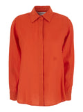 Max Mara Women Red Shirt With Classic Collar And Tone-On-Tone Logo Embroidery In Linen For Women