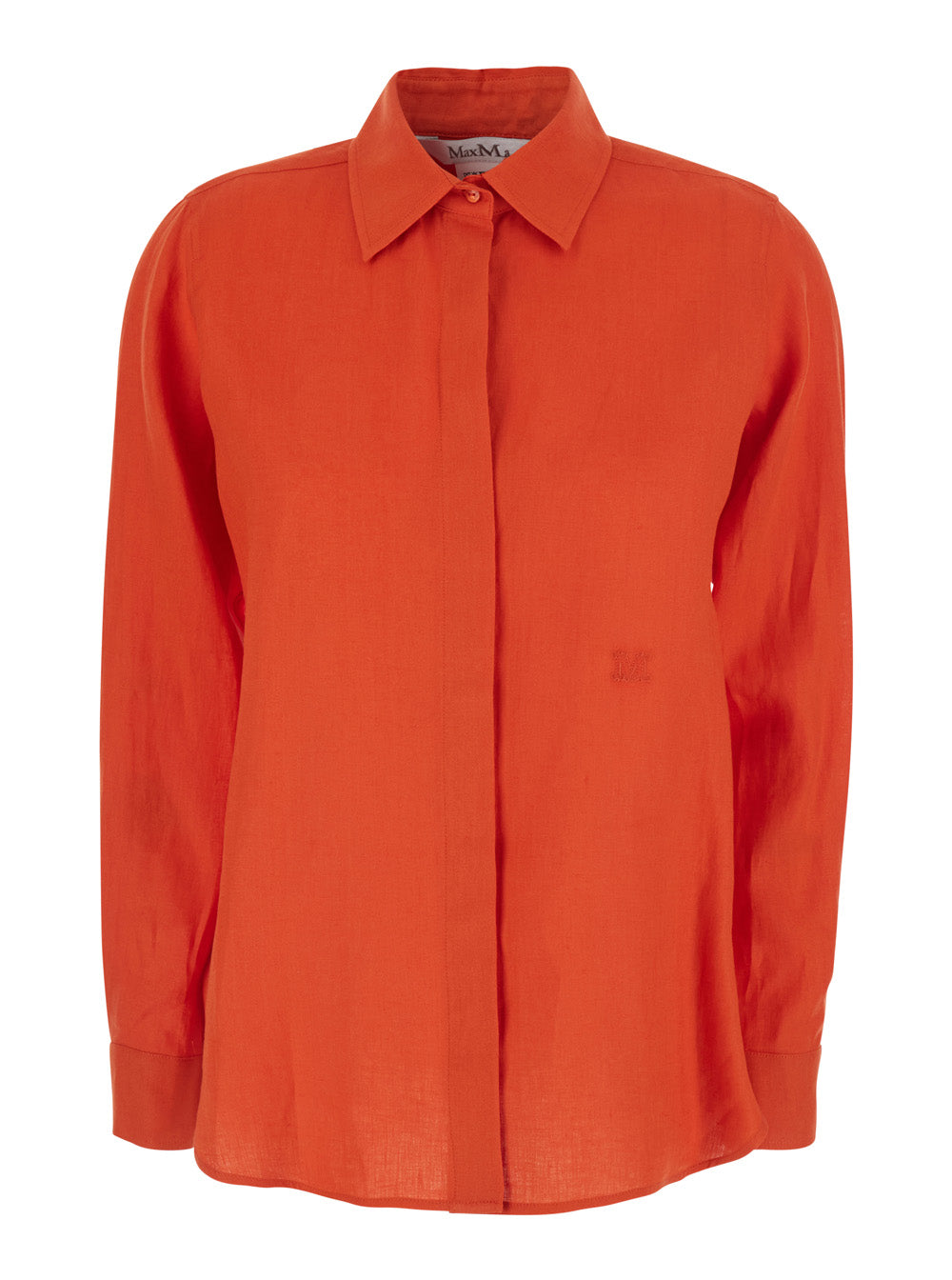 Max Mara Women Red Shirt With Classic Collar And Tone-On-Tone Logo Embroidery In Linen For Women