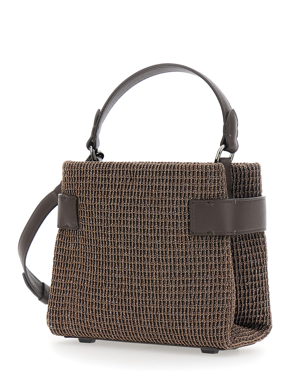 Brunello Cucinelli Women 'Essence' Brown Crossbody Bag With All-Over Net Design In Leather For Women