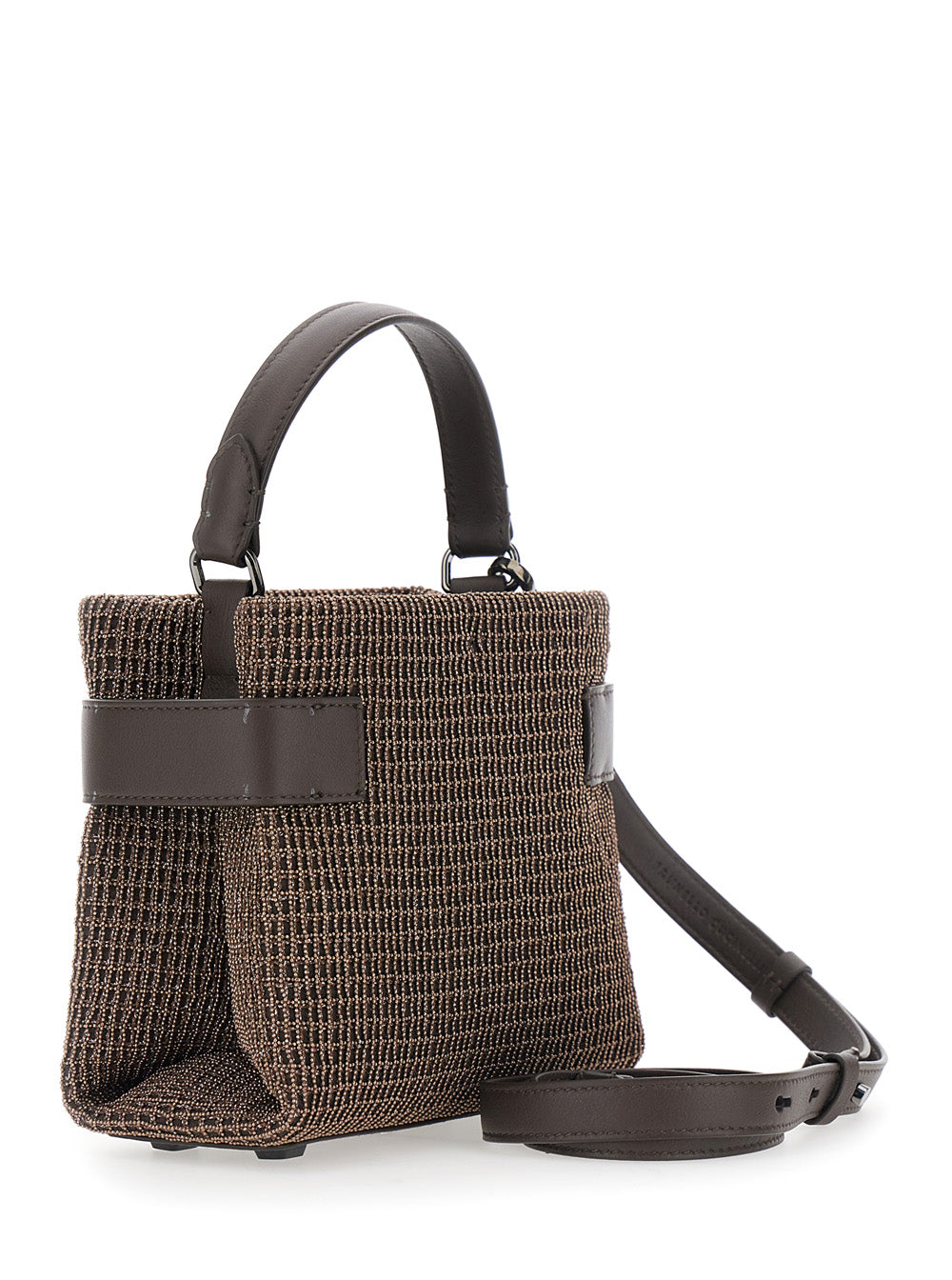 Brunello Cucinelli Women 'Essence' Brown Crossbody Bag With All-Over Net Design In Leather For Women