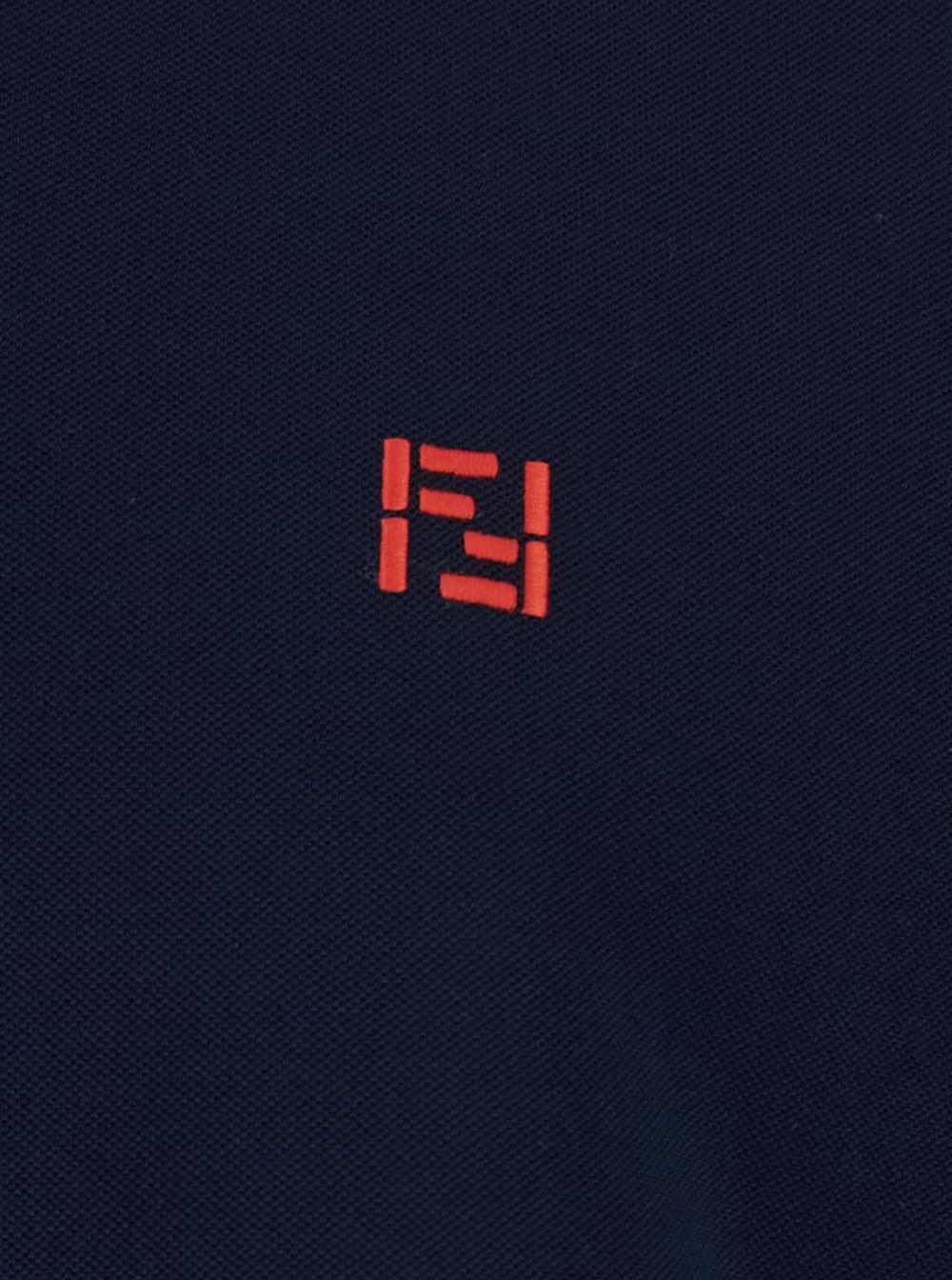 Fendi Men Blue Polo With Classic Collar And Logo On The Front In Cotton Men