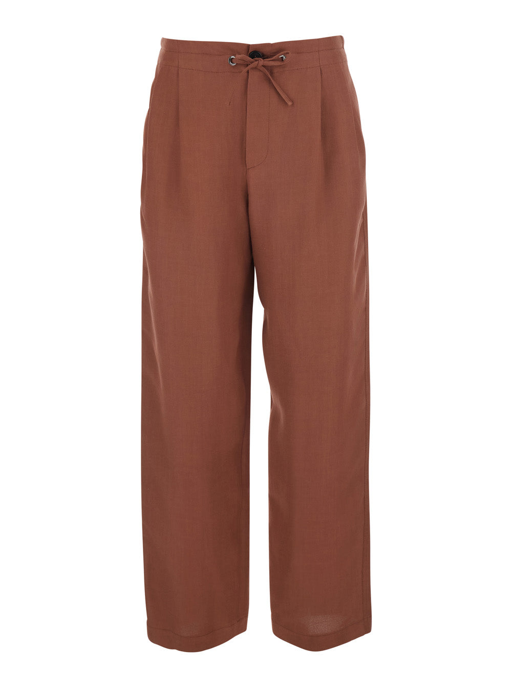 Brunello Cucinelli Women Brick Red Wide Leg Pants With Zip Button Closure And Drawstring In Linen Blend For Women