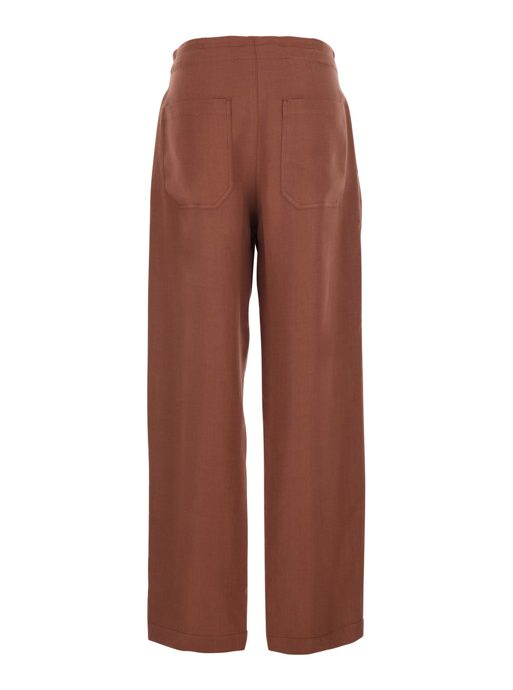 Brunello Cucinelli Women Brick Red Wide Leg Pants With Zip Button Closure And Drawstring In Linen Blend For Women