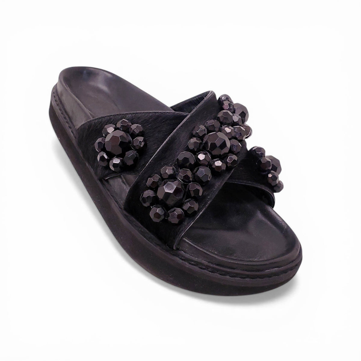 SIMONE ROCHA BLACK EMBELLISHED SLIDES - SIZE 38