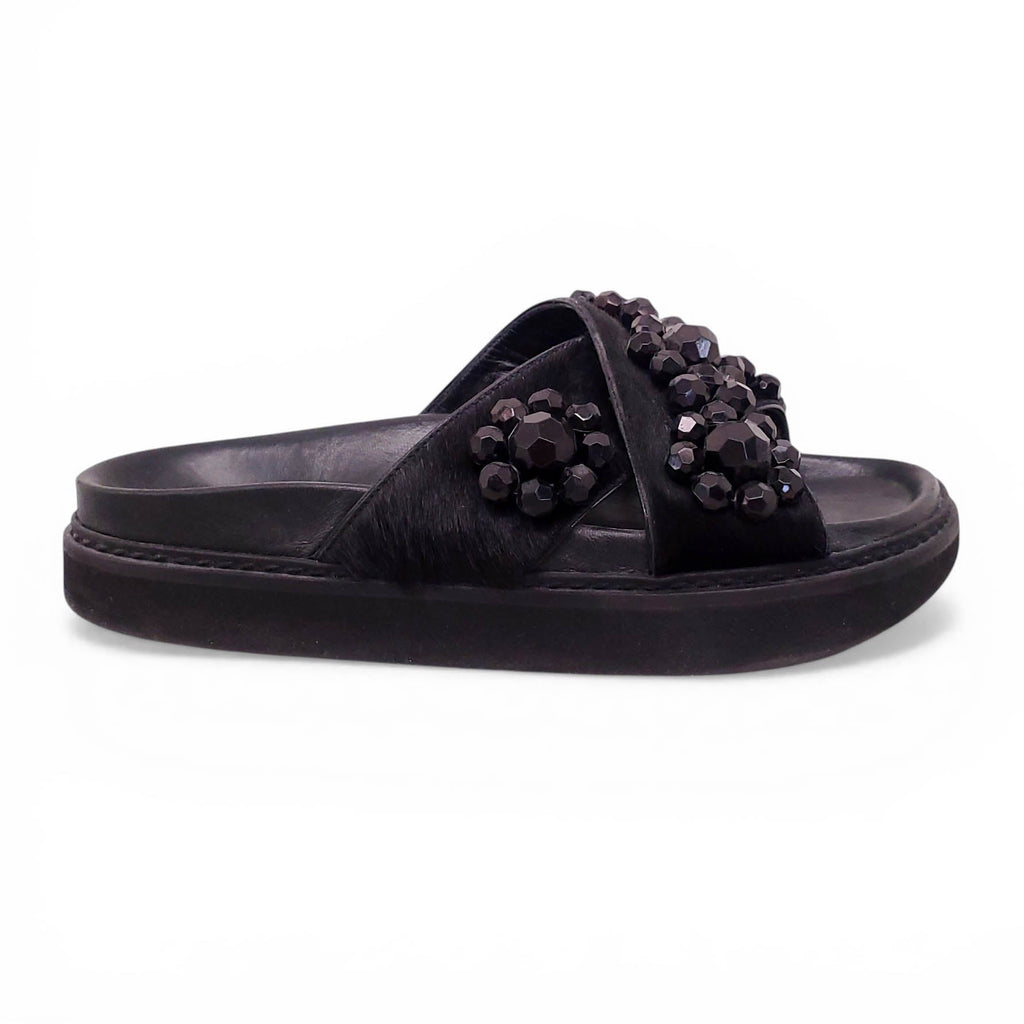 SIMONE ROCHA BLACK EMBELLISHED SLIDES - SIZE 38