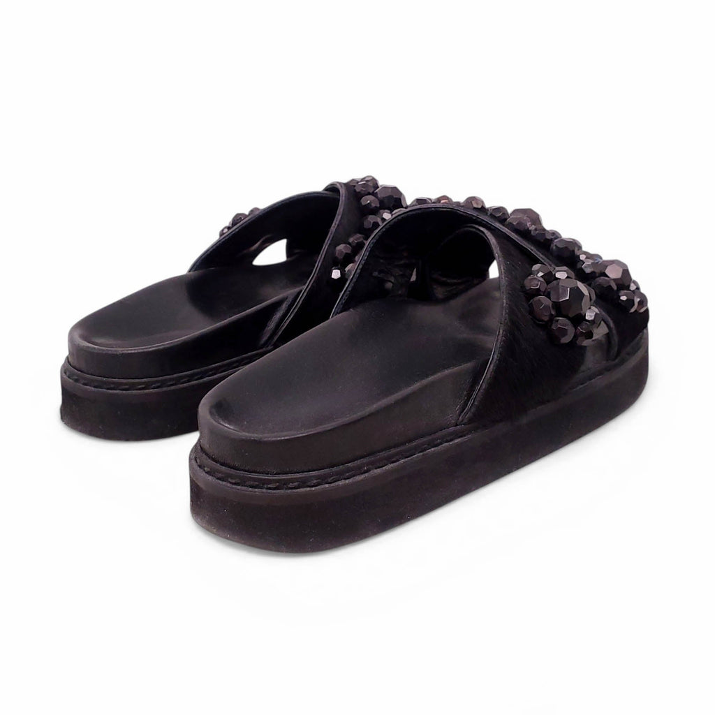 SIMONE ROCHA BLACK EMBELLISHED SLIDES - SIZE 38
