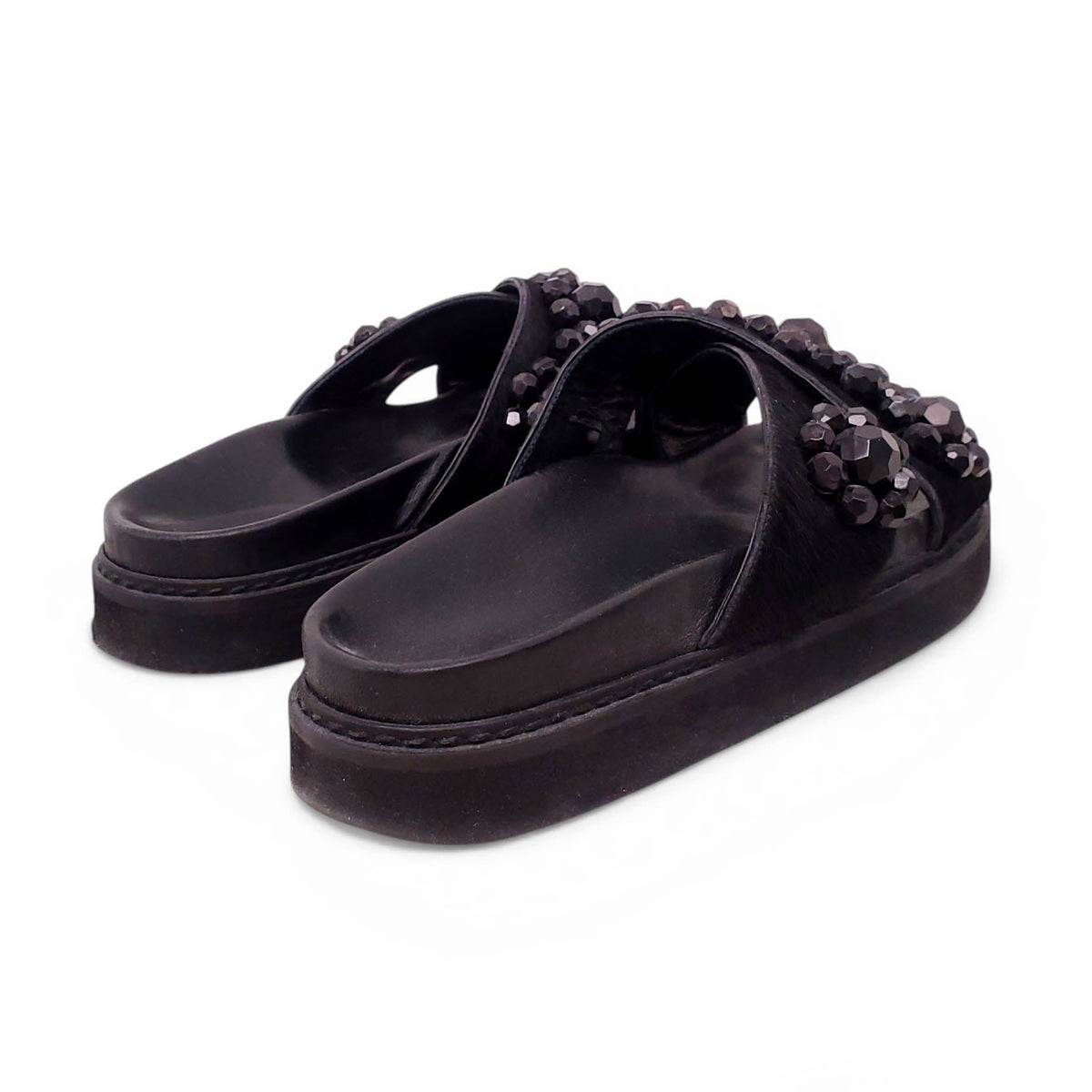 SIMONE ROCHA BLACK EMBELLISHED SLIDES - SIZE 38