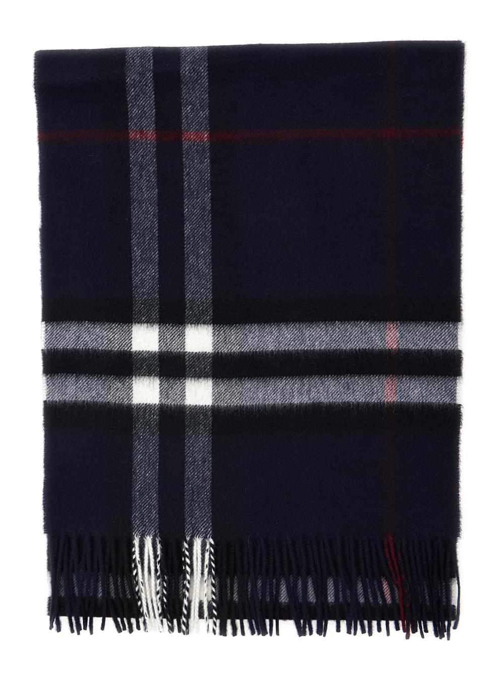 Burberry Women Blue Scarf With Fringed Edges And All-Over Check Motif In Cashmere For Women