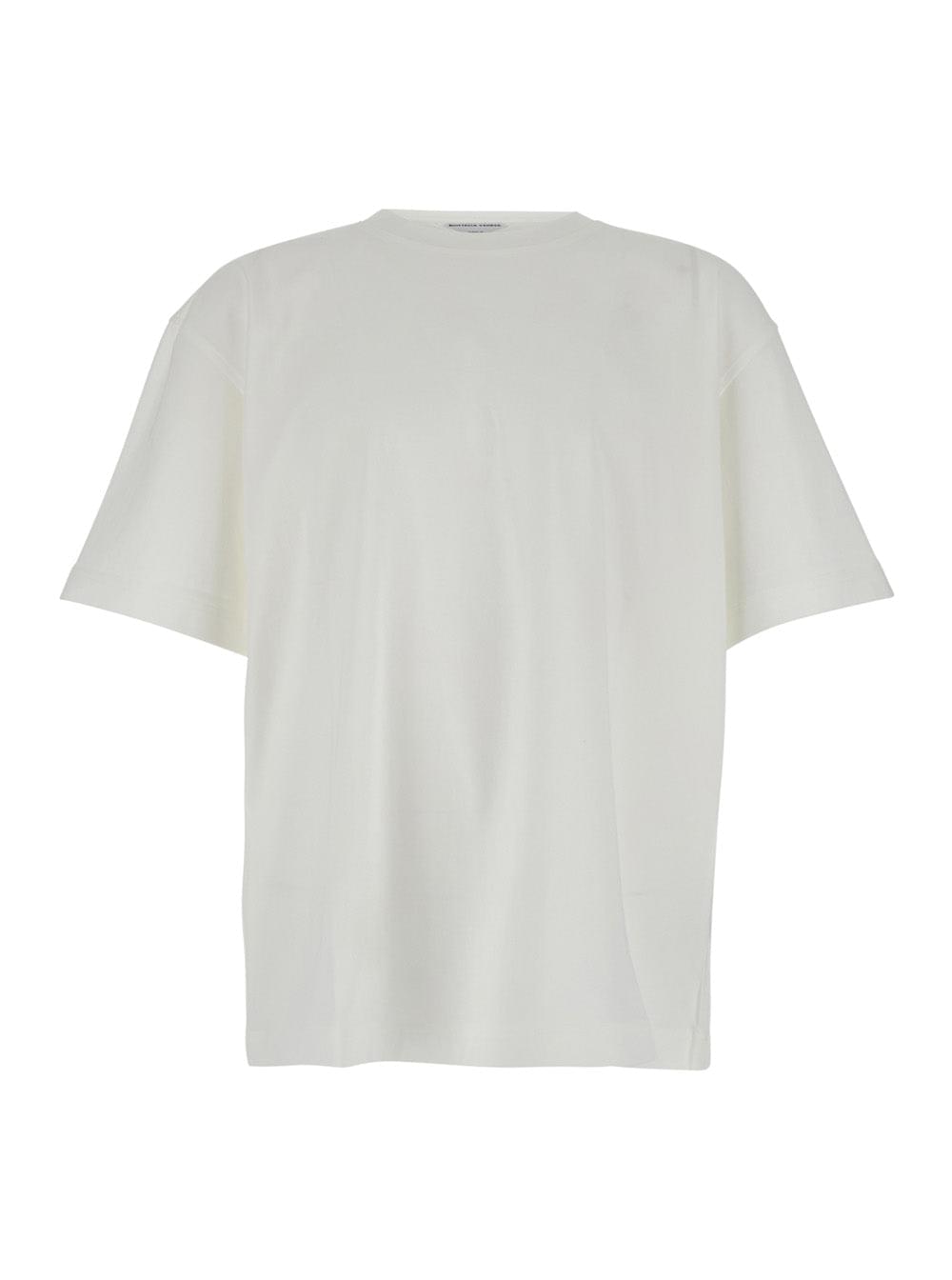 Bottega Veneta Men White Crew Neck T-Shirt With Embroidery On The Front In Cotton For Men