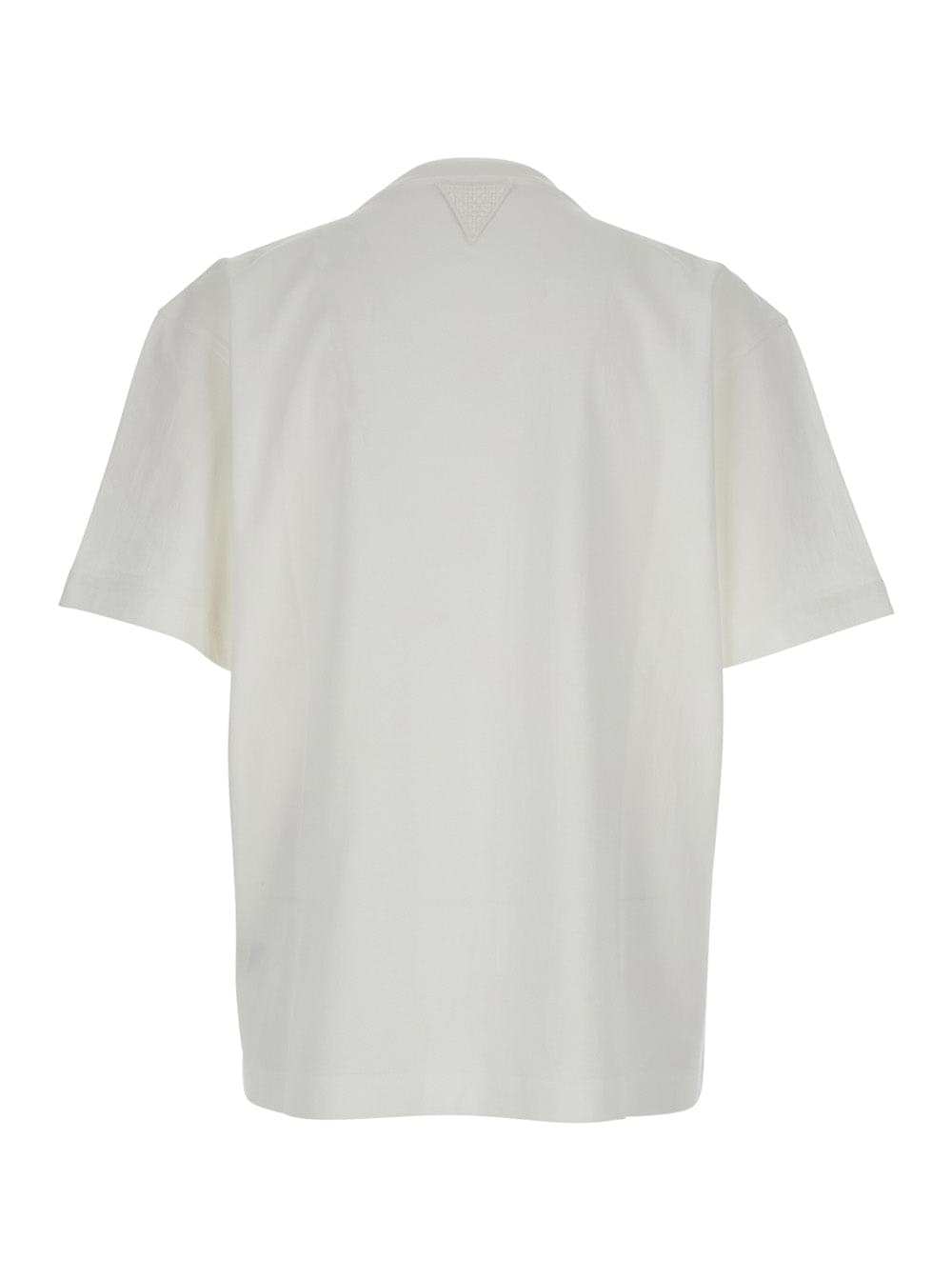 Bottega Veneta Men White Crew Neck T-Shirt With Embroidery On The Front In Cotton For Men