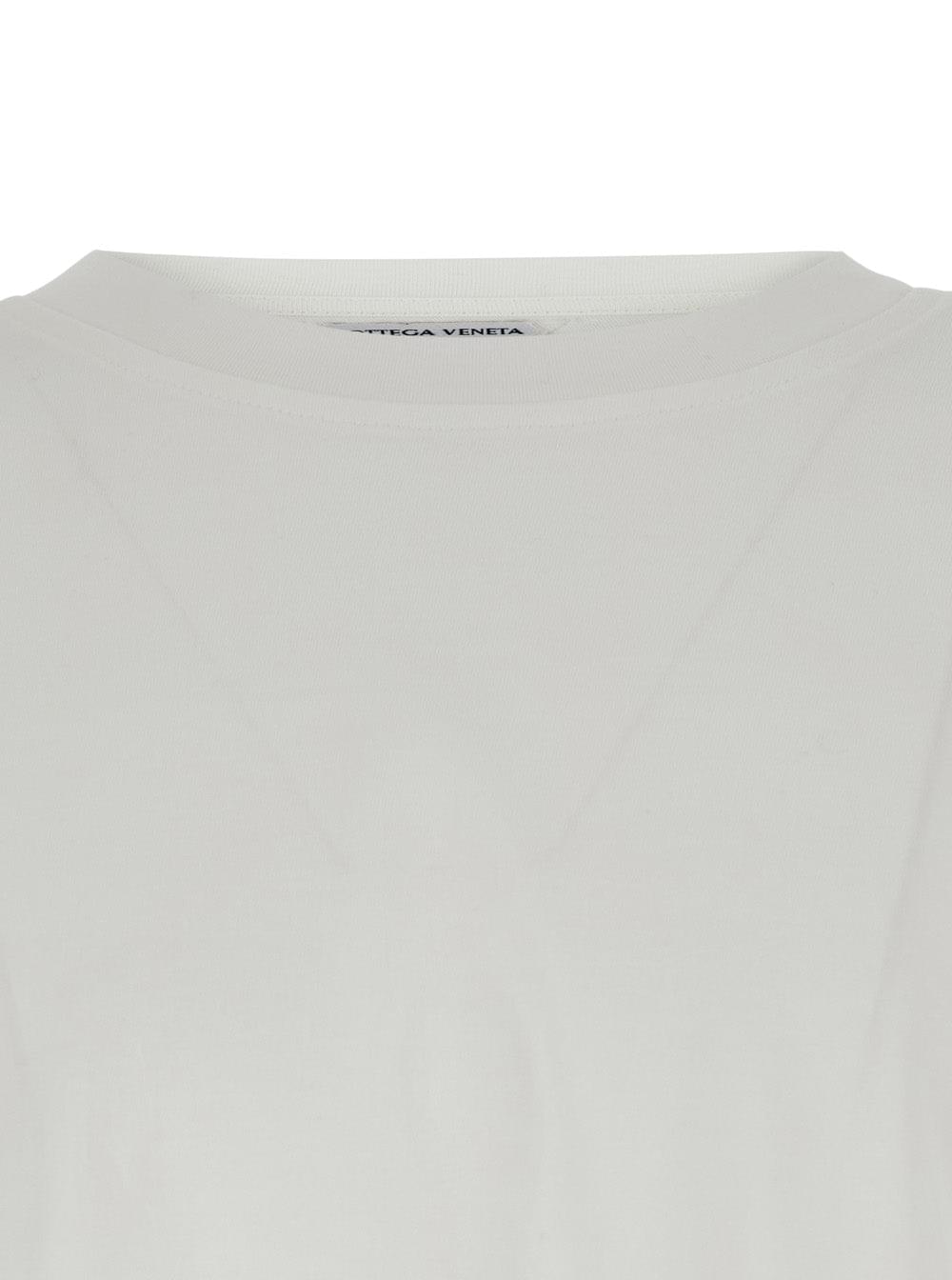 Bottega Veneta Men White Crew Neck T-Shirt With Embroidery On The Front In Cotton For Men