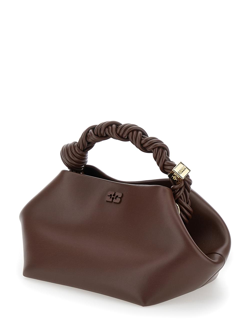 Ganni Women 'Small Ganni Bou' Brown Handbag With Butterfly Logo And Hand-Braided Strands In Leather Woman