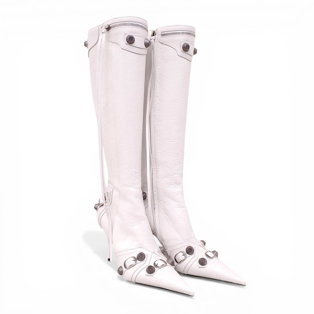 BALENCIAGA OPTIC WHITE CAGOLE BOOTS - SIZE 39