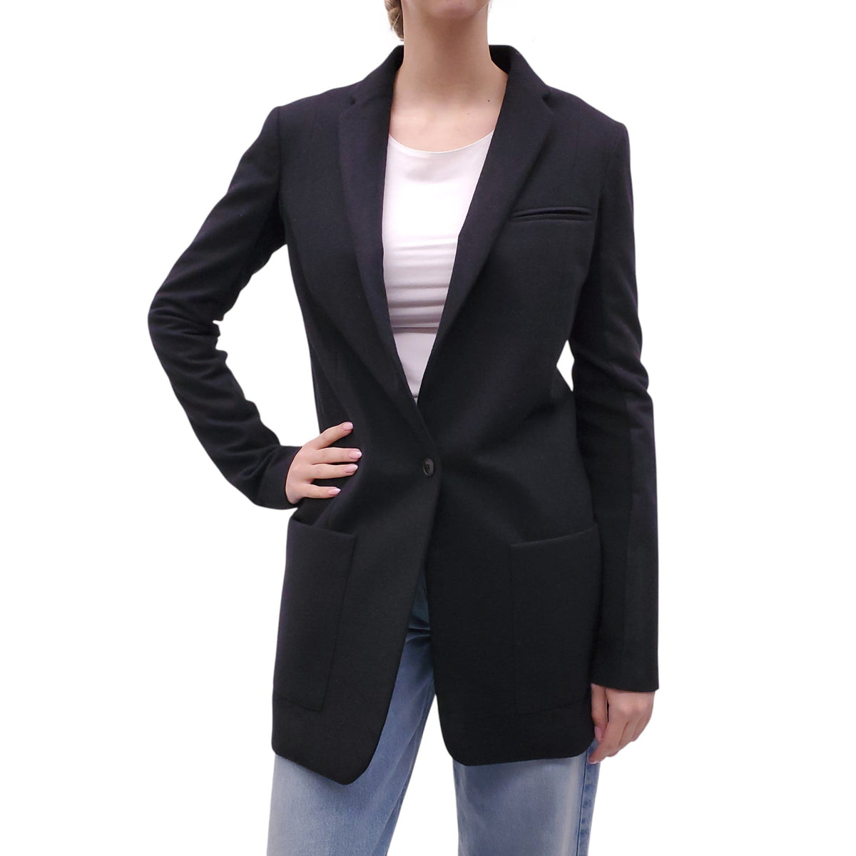 NELLS NELSON BLACK WOOL BLAZER JACKET - SIZE 40
