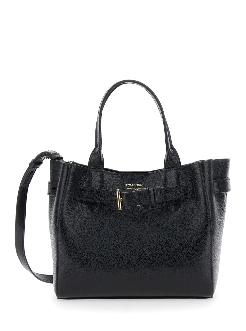 Tom Ford Women Handbag 'Audrey Piccola' With Adjustable Strap And Logo Lettering On The Front In Grained Black Leather For Women