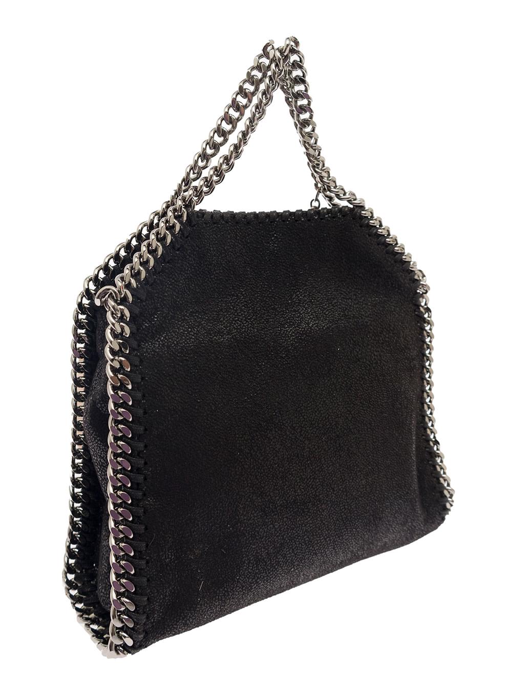 Stella Mccartney Women Mini Tote Bag '3Chain' With Logo Engraved Charm In Black Ecoleather For Women