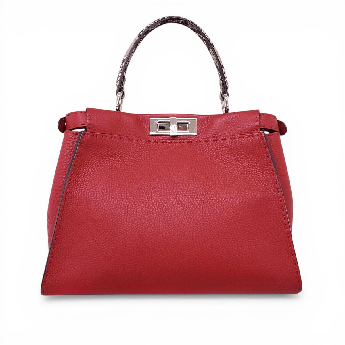 FENDI RED PEEKABOO BAG WITH PYTHON HANDLE