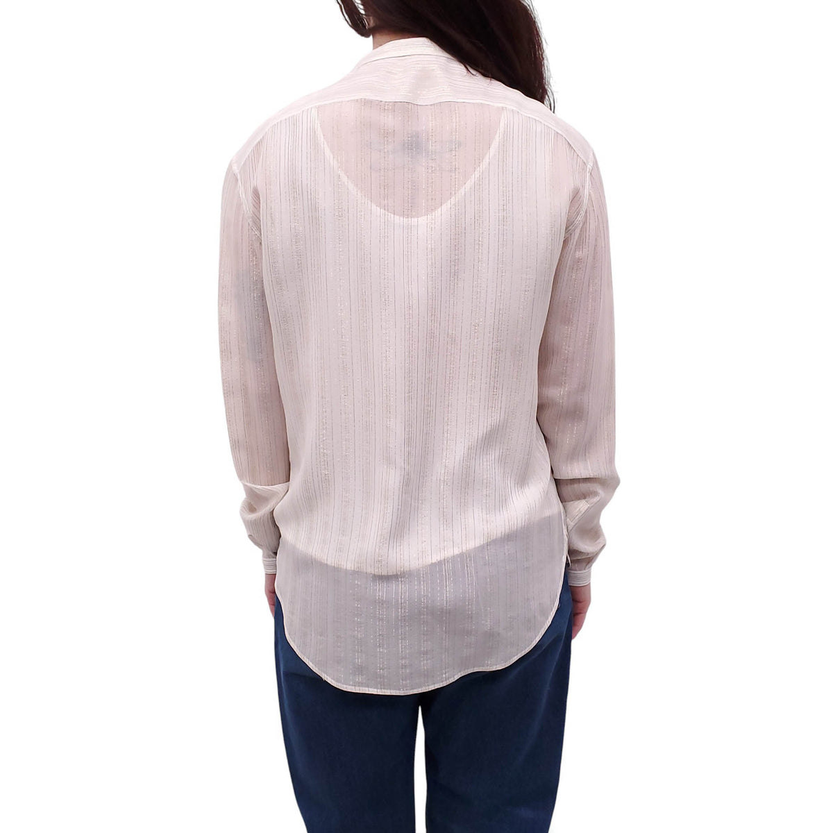 SAINT LAURENT CREAM STRIPED METALLIC BLOUSE - SIZE S