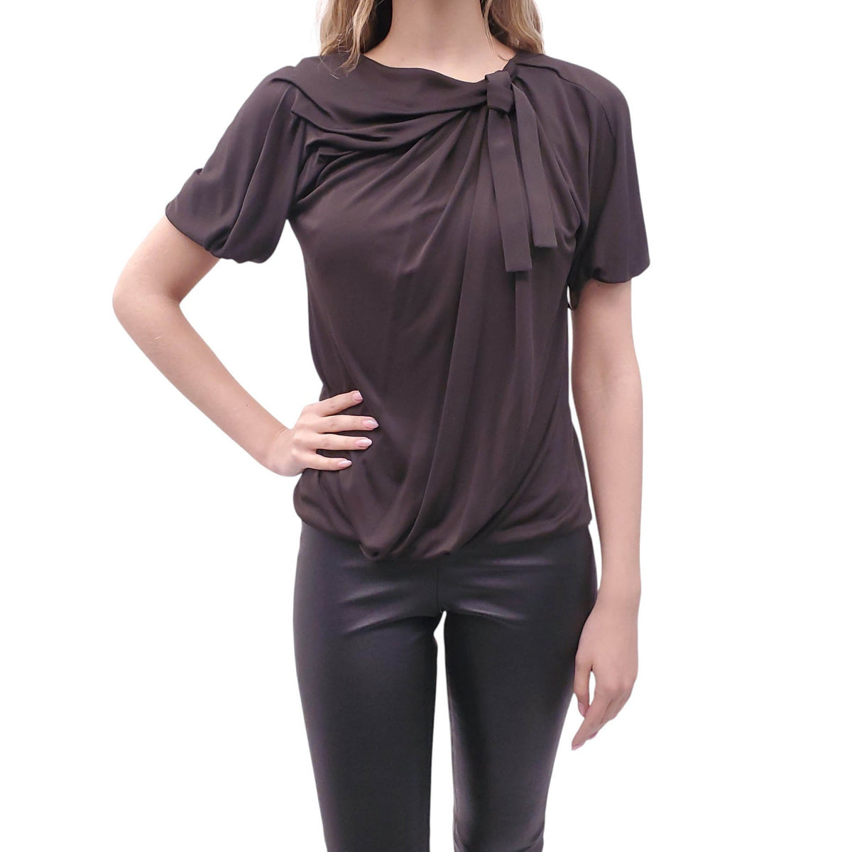 GUCCI BROWN KNOT BLOUSE - SIZE 38