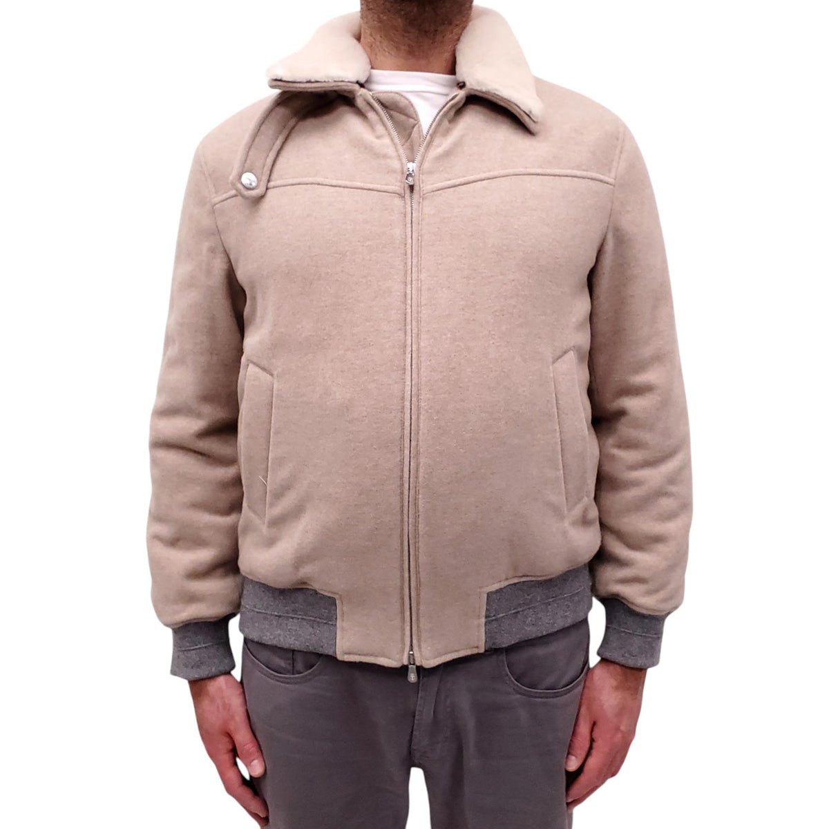 B.C. SHEARLING LINED CASHMERE BOMBER JACKET - MEN'S SIZE M