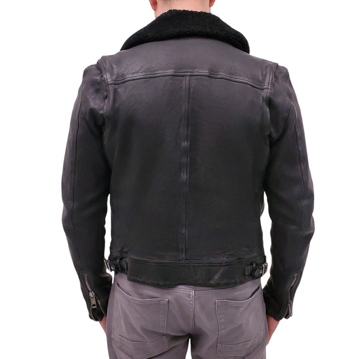 BURBERRY BRIT BLACK SHEARLING LINED LEATHER JACKET - MEN'S SIZE L