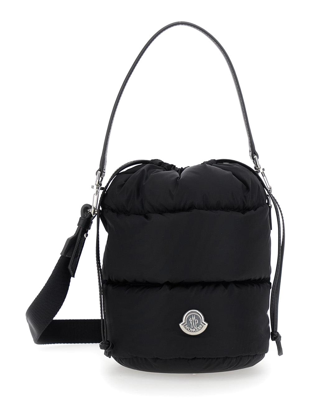 Moncler Women 'Karadoc' Black Handbag With Drawstring Closure And Logo Patch On The Front In Tech Fabric Woman