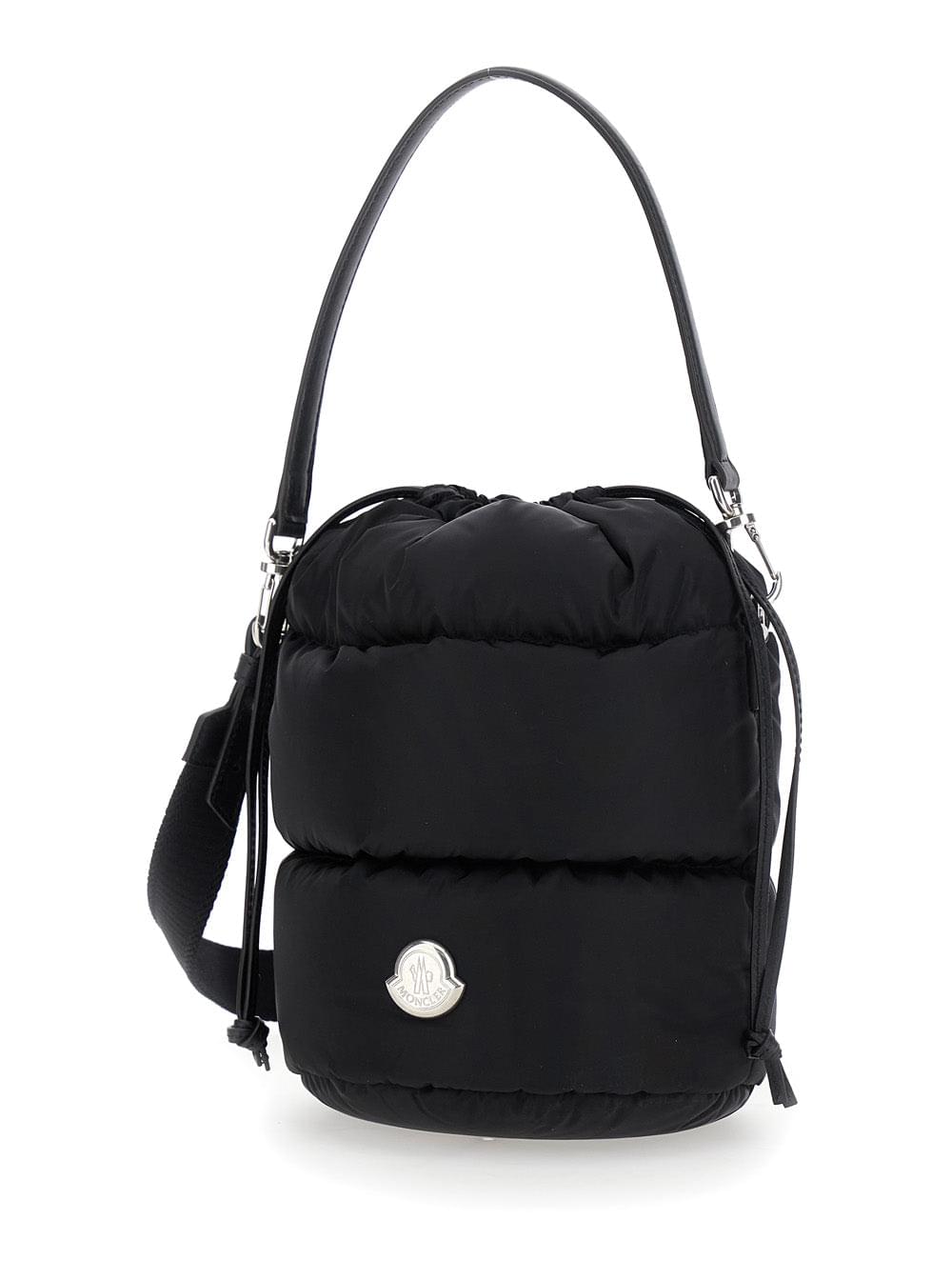Moncler Women 'Karadoc' Black Handbag With Drawstring Closure And Logo Patch On The Front In Tech Fabric Woman