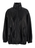 Brunello Cucinelli Women Black High Collar Jacket With Elasticized Trims In Leather For Women